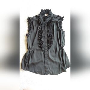 Converse Black Sleeveless Ruffle High-Neck Blouse